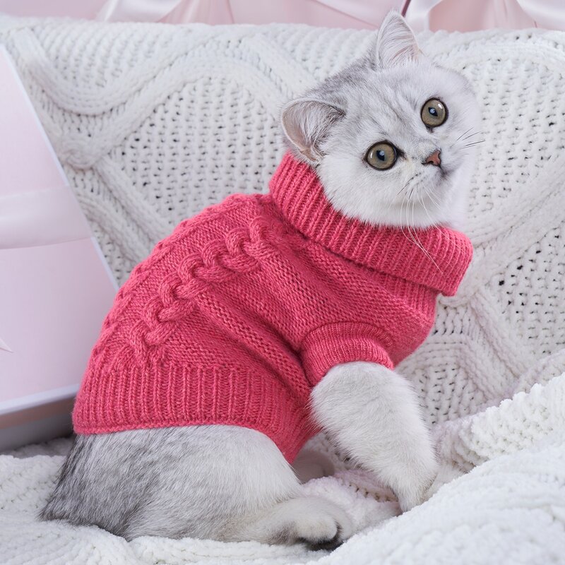 

Cable Knit Turtleneck Pet Sweater, Hot pink