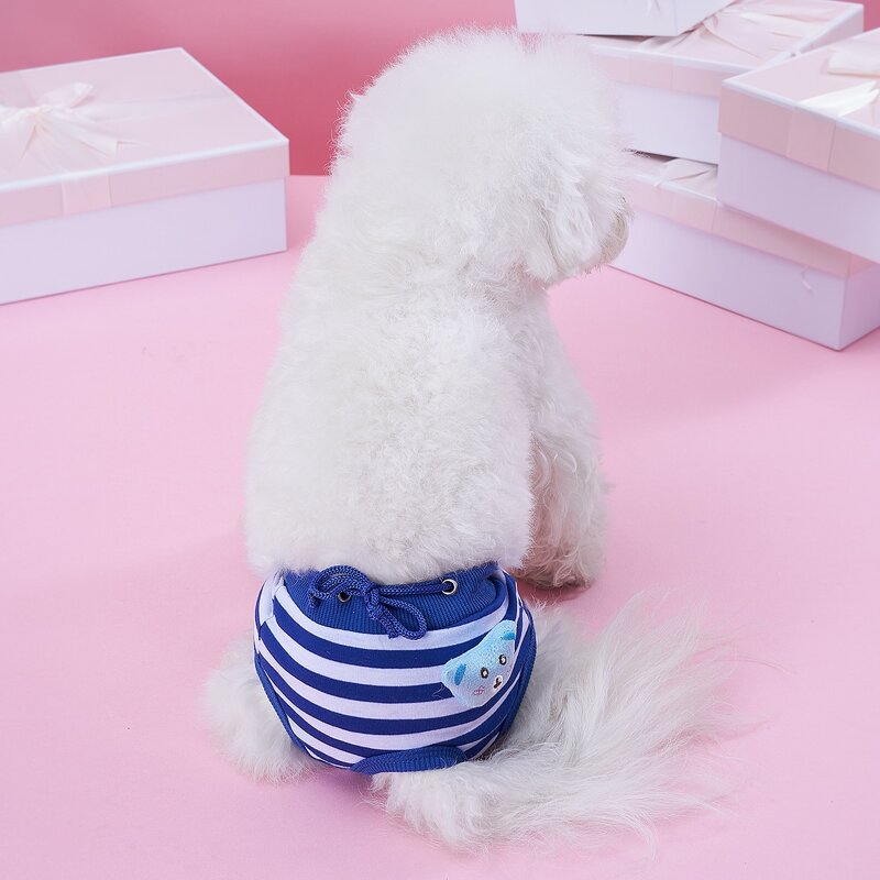 

Cartoon Bear Decor Striped Pet Sanitary Pant, Blue and white