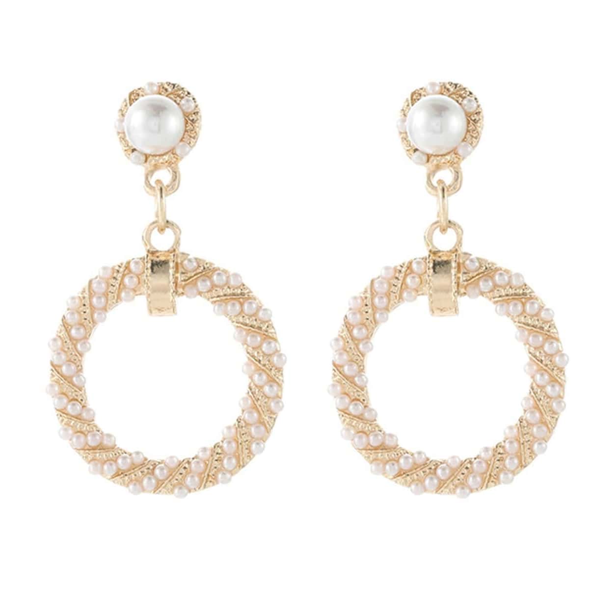 

Faux Pearl Circle Drop Earrings, Gold