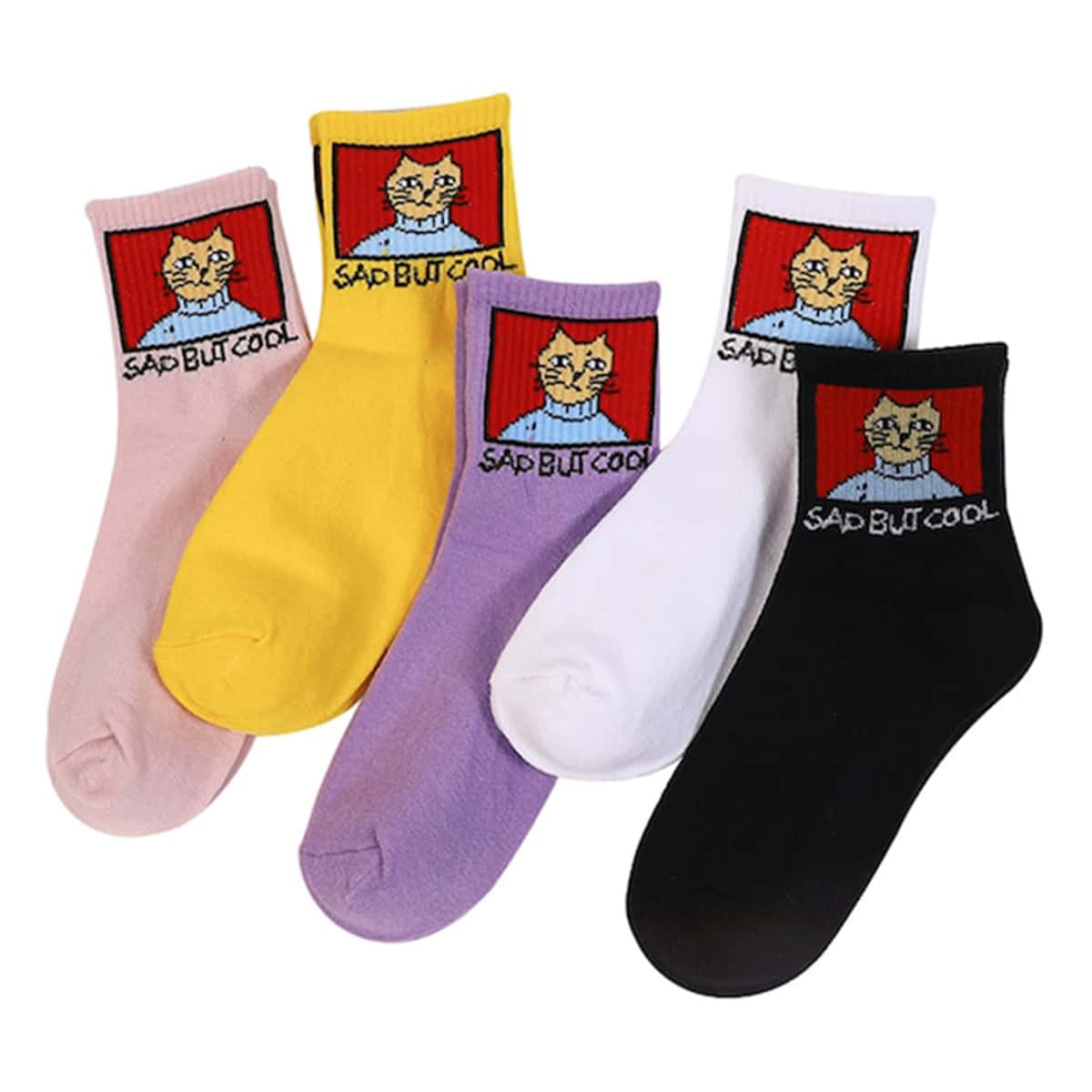 

5pairs Cat Pattern Socks, Multicolor