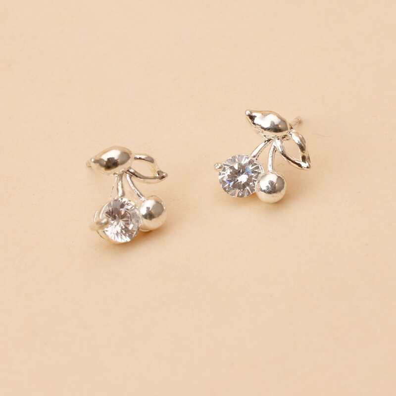 

Rhinestone Cherry Stud Earrings, Silver