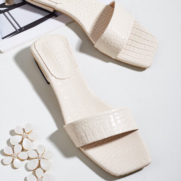 

Croc Embossed Wide Fit Slide Sandals, Beige