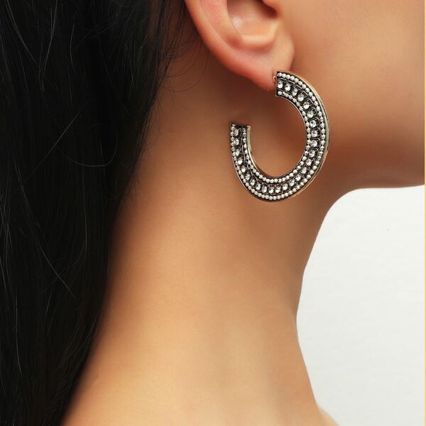 

Rhinestone Cuff Hoop Earrings, White