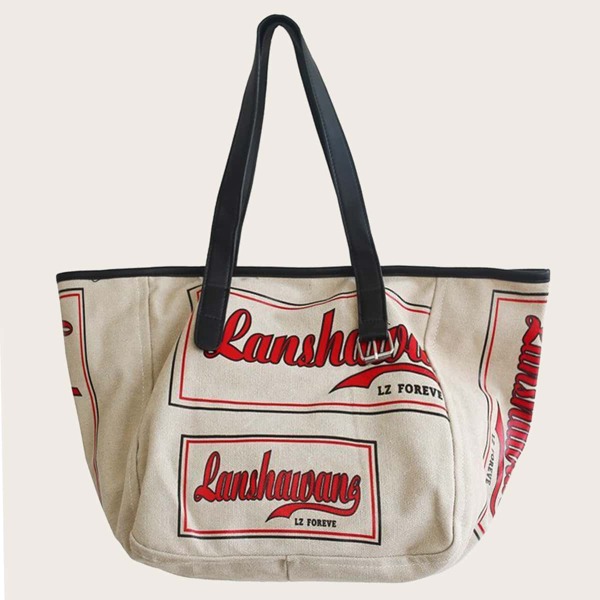 

Letter Graphic Shoulder Tote Bag, Multicolor
