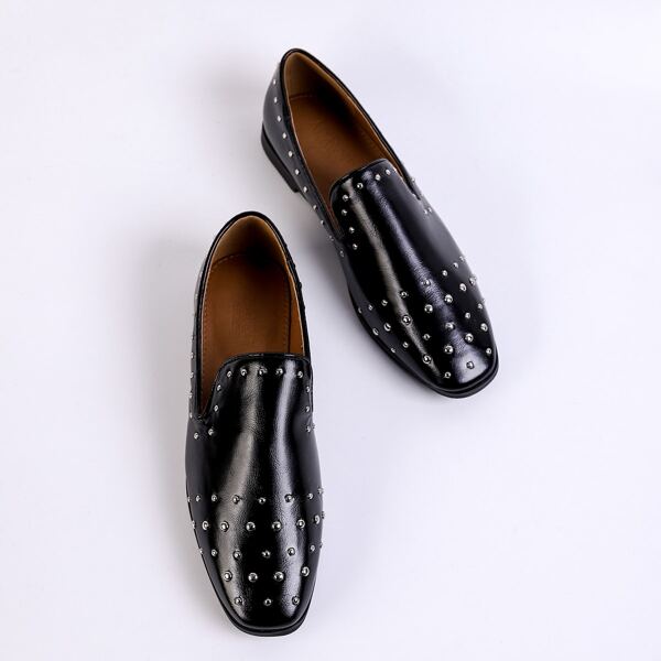 

Studded Decor Slip On Loafers, Black