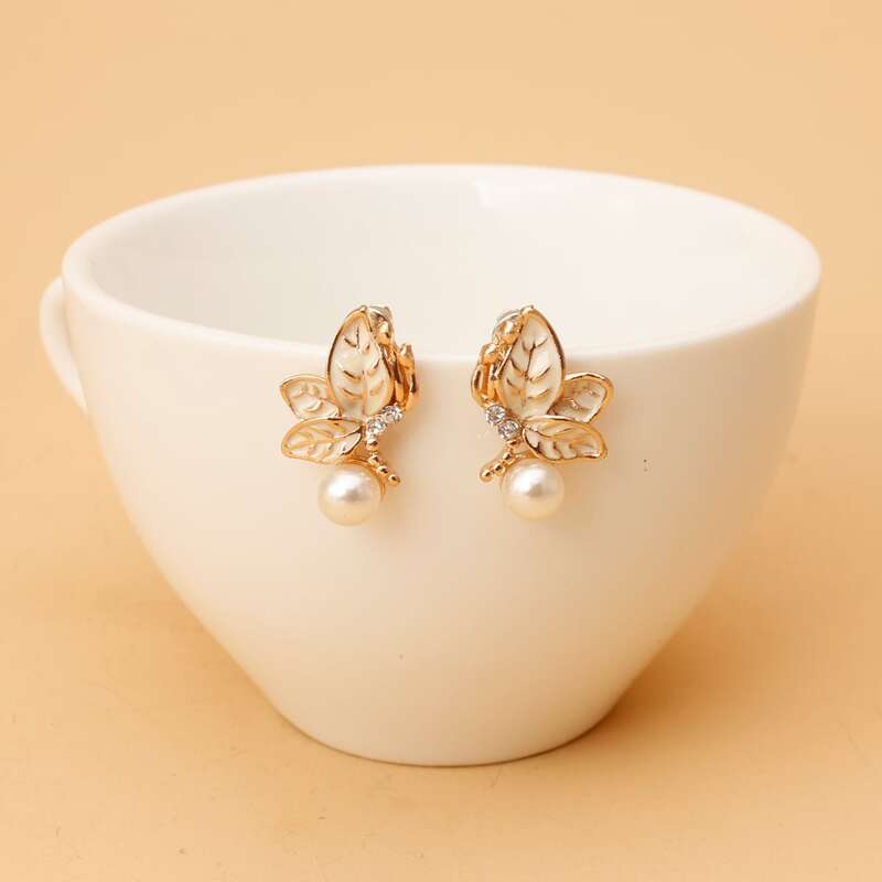 

Leaf & Faux Pearl Stud Earrings, Gold