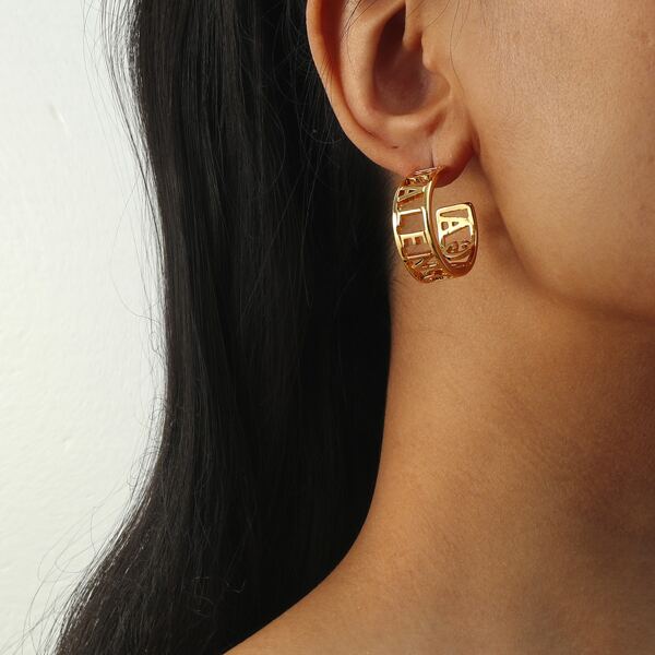 

Hollow Out Letter Decor Cuff Hoop Earrings, Gold