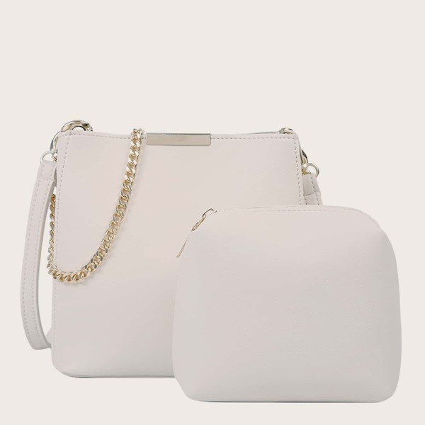 

Chain Decor Crossbody Bag With Inner Pouch, White