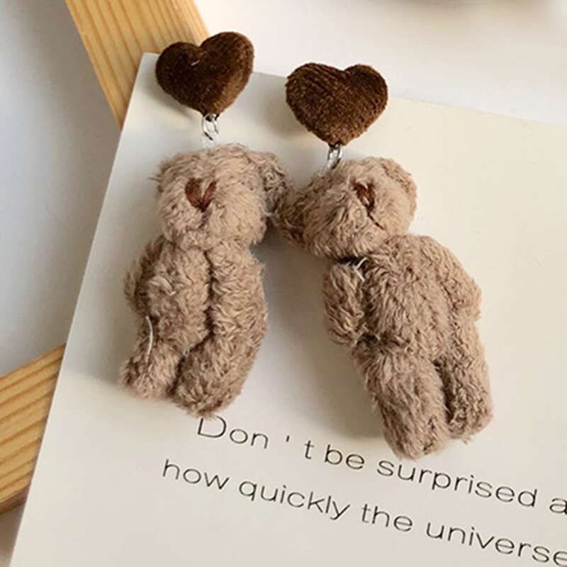 

Fluffy Bear Drop Earrings, Brown