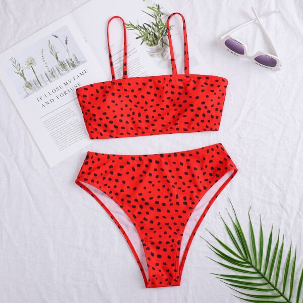 

Dalmatian High Waisted Bikini Swimsuit, Orange