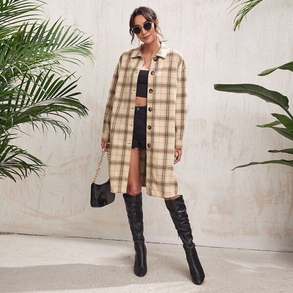 

Plaid Single Breasted Coat, Multicolor