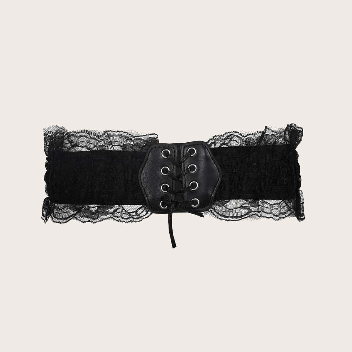 

Lace Trim Elastic Waist Belt, Black