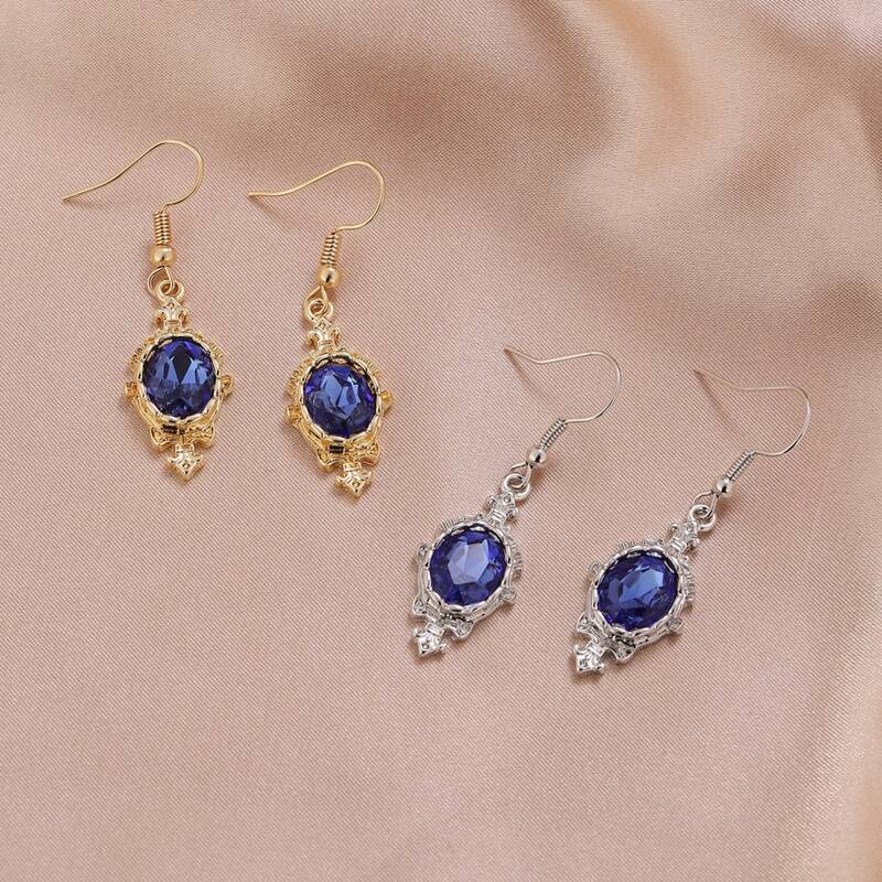 

2pairs Crystal Drop Earrings, Multicolor