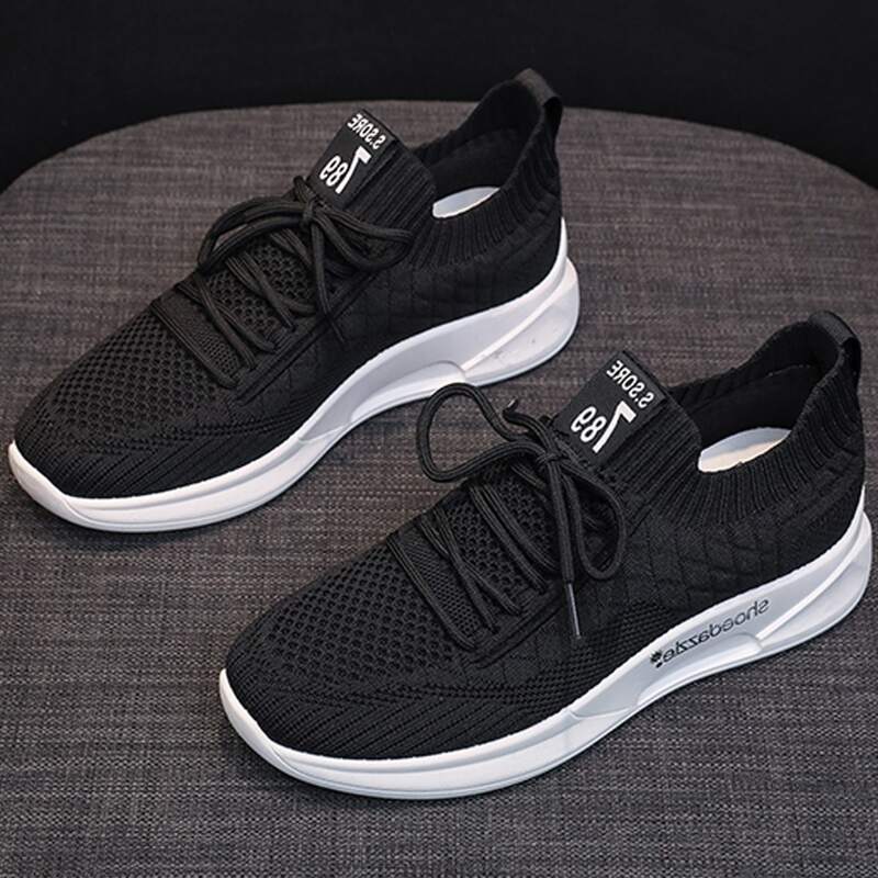 

Lace-up Front Knit Sneakers, Black