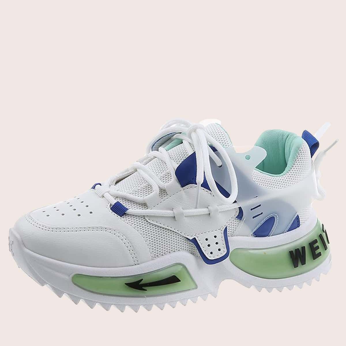 

Tie Back Lace-up Mesh Chunky Sneakers, White