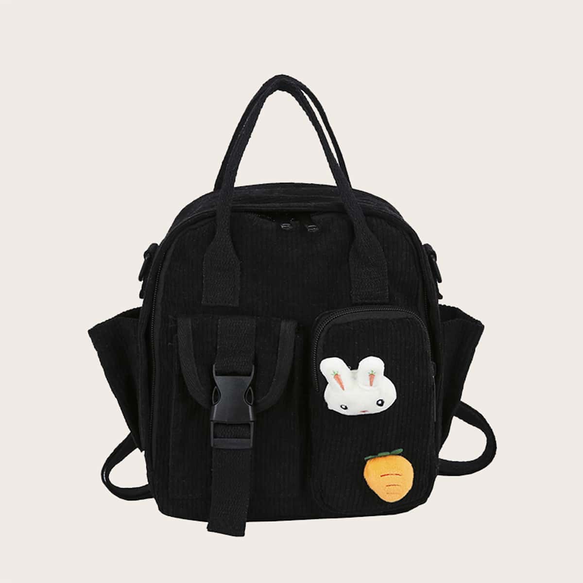 

Double Pocket Front Corduroy Backpack, Black