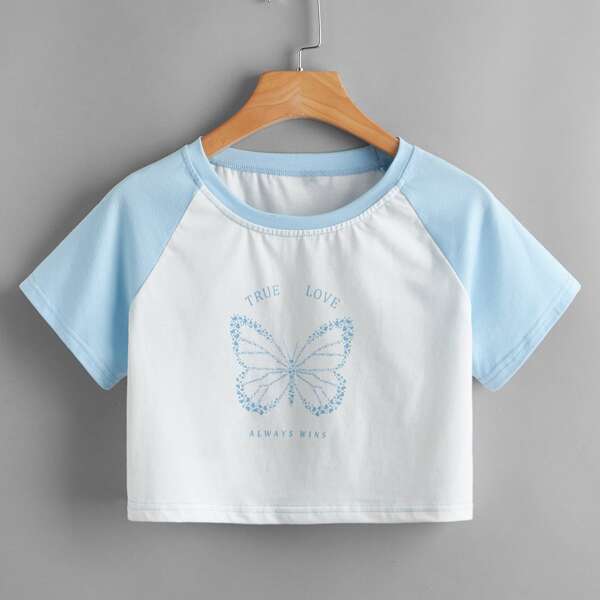 

Butterfly & Letter Graphic Crop Tee, White