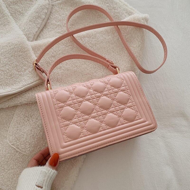 

Solid Quilted Flap Satchel Bag, Baby pink