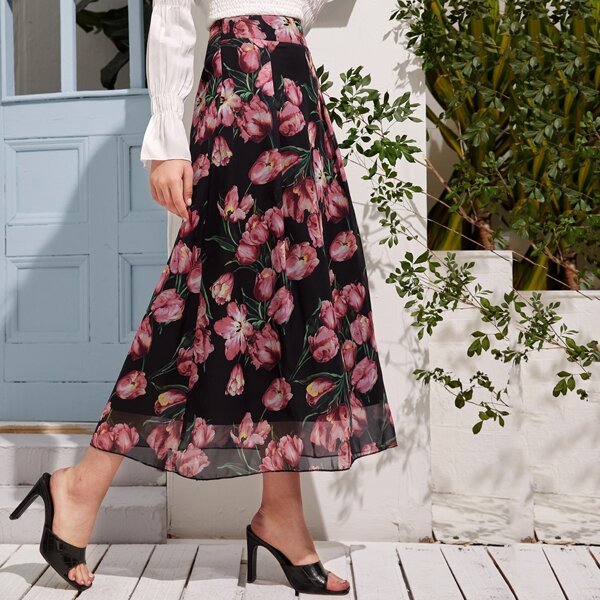 

Allover Floral A-line Skirt, Multicolor