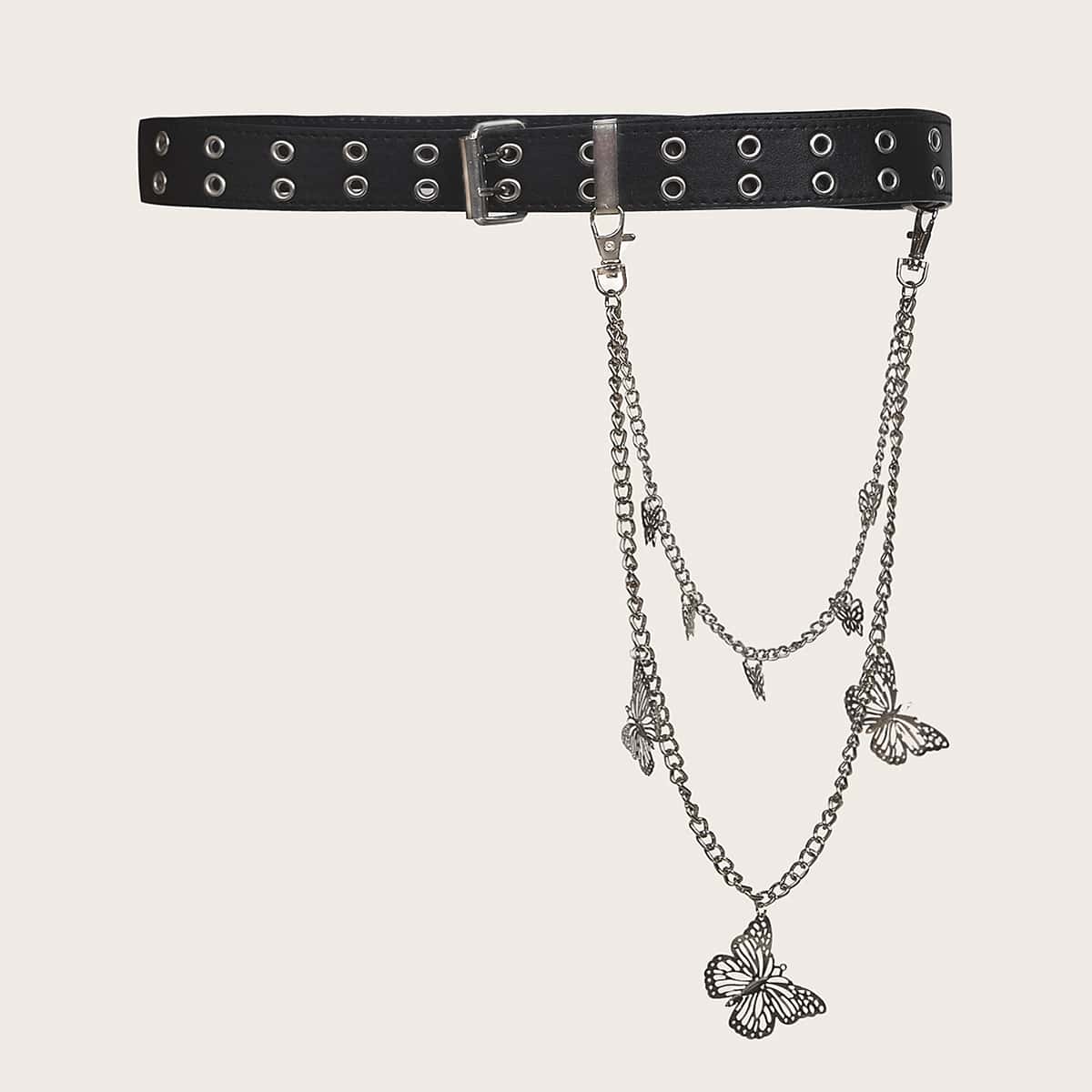 

Grommet Belt With Butterfly Chain, Black