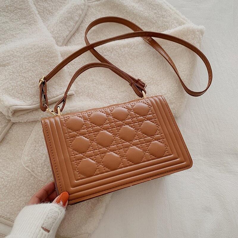 

Solid Quilted Flap Satchel Bag, Brown