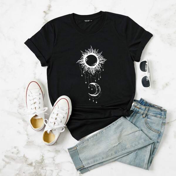 

Plus Sun & Moon Print Tee, Black