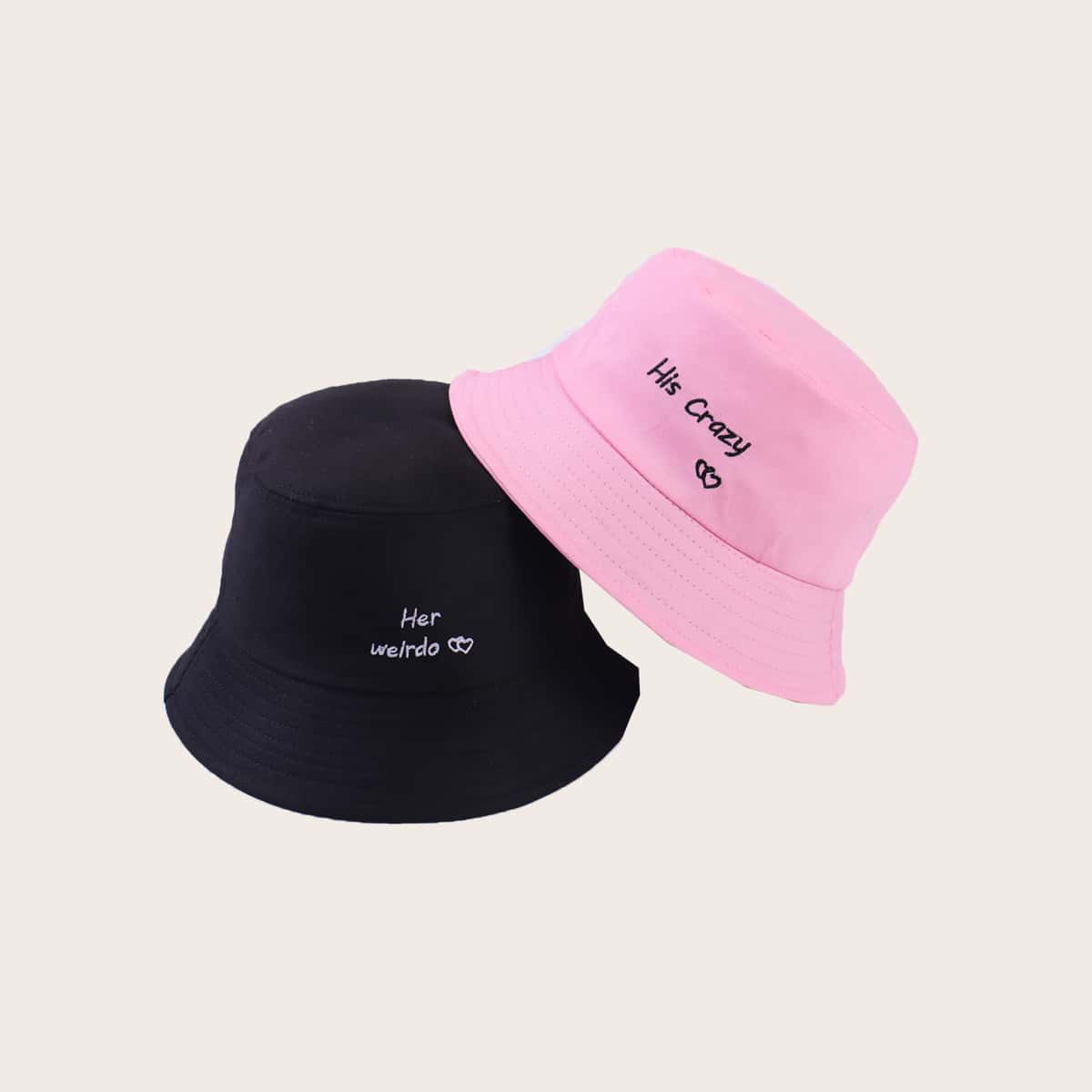 

2pcs Letter Embroidery Bucket Hat, Multicolor