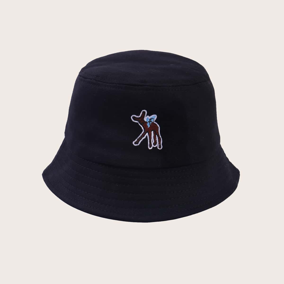 

Deer Embroidery Bucket Hat, Black