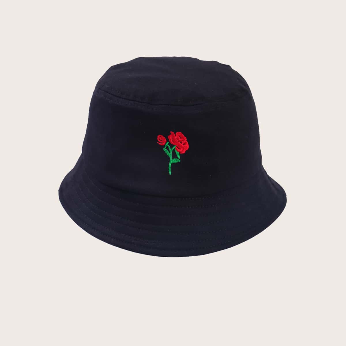 

Rose Embroidery Bucket Hat, Black