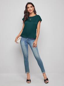 SHEIN Clasi Cut Out Twist Back Top - Dark Green - View 3