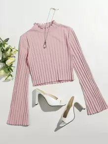 SHEIN Qutie Áo thun Xù nhỏ màu trơn Giải trí - Bụi hồng - Xem 1