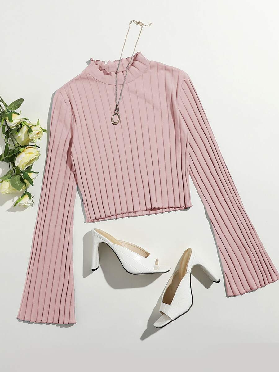 SHEIN Qutie Áo thun Xù nhỏ màu trơn Giải trí - Bụi hồng - Xem 1