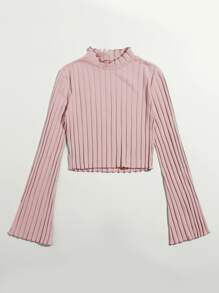 SHEIN Qutie Áo thun Xù nhỏ màu trơn Giải trí - Bụi hồng - Xem 3