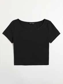 SHEIN EZwear Áo thun màu trơn Giải trí - màu đen - Xem 3