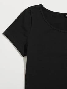SHEIN EZwear Áo thun màu trơn Giải trí - màu đen - Xem 4