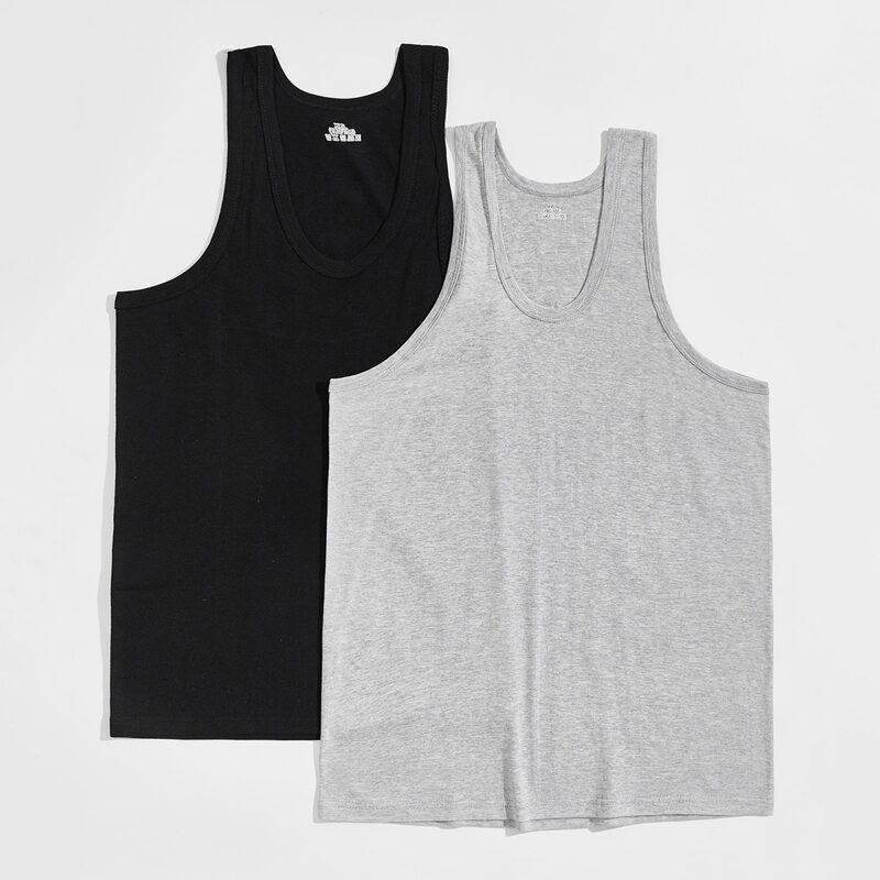 

Men 2pcs Solid Lounge Top, Multicolor