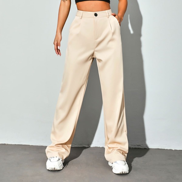 

Button Waist Tailored Pants, Beige