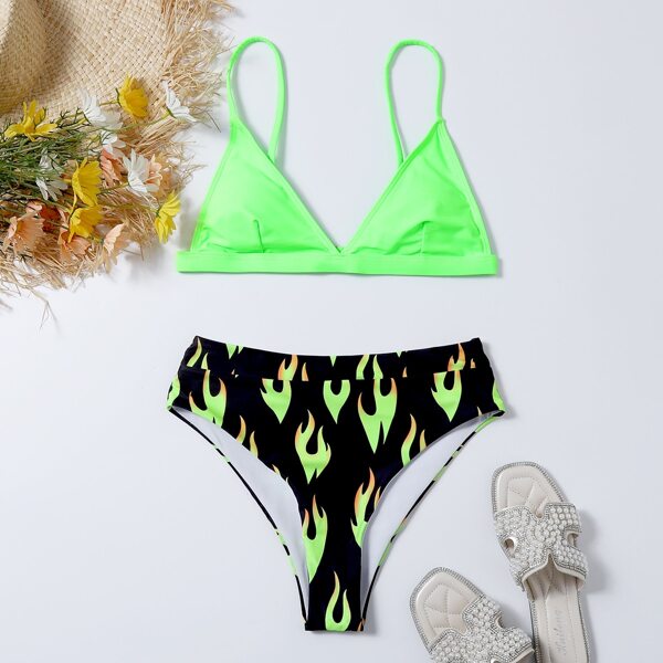 

Fire Print High Waisted Bikini Swimsuit, Multicolor