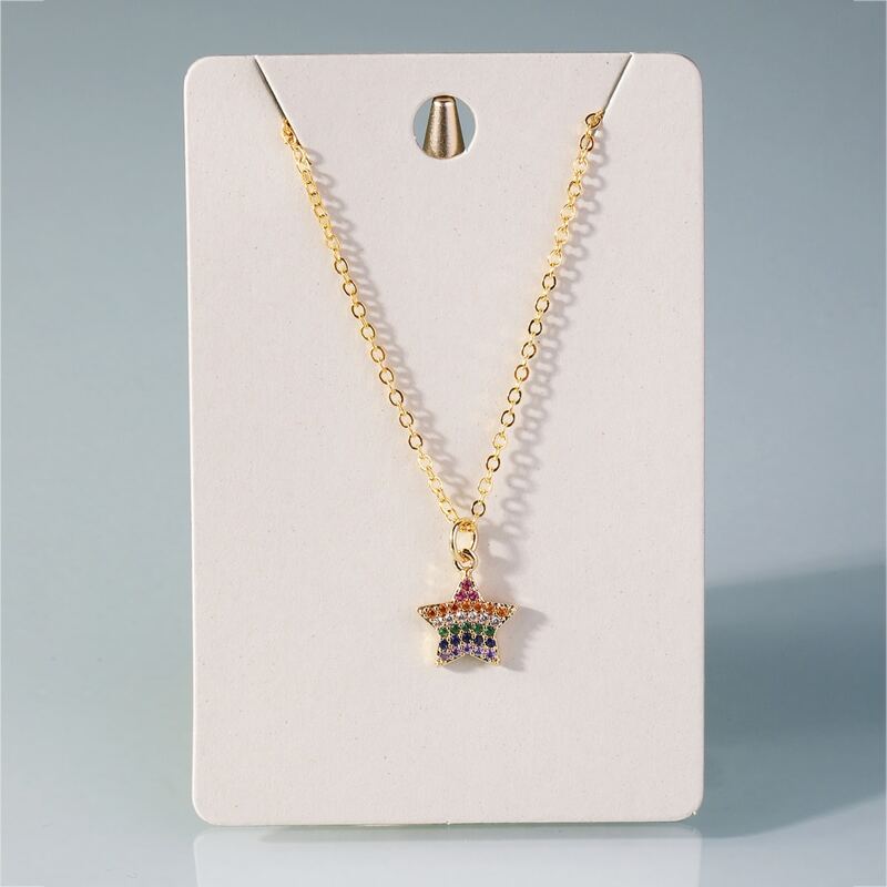 

1pc Rhinestone Rainbow Star Chain Necklace, Gold