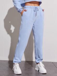 保暖內襯抽繩連帽衫帶慢跑褲 - 藍色 - 查看 5