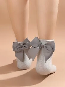 蝴蝶結裝飾圓襪 - 灰色 - 查看 1