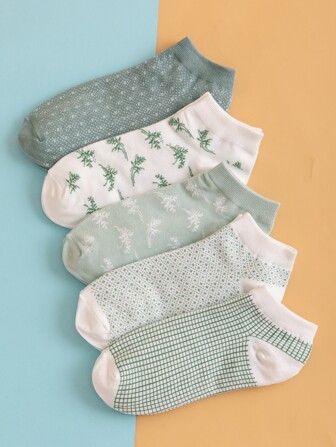 5pairs Plaid Ankle Socks