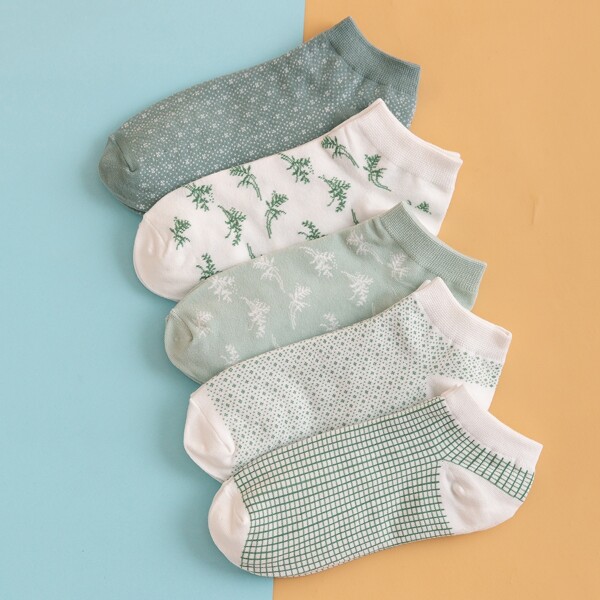 

5pairs Plaid Ankle Socks, Multicolor
