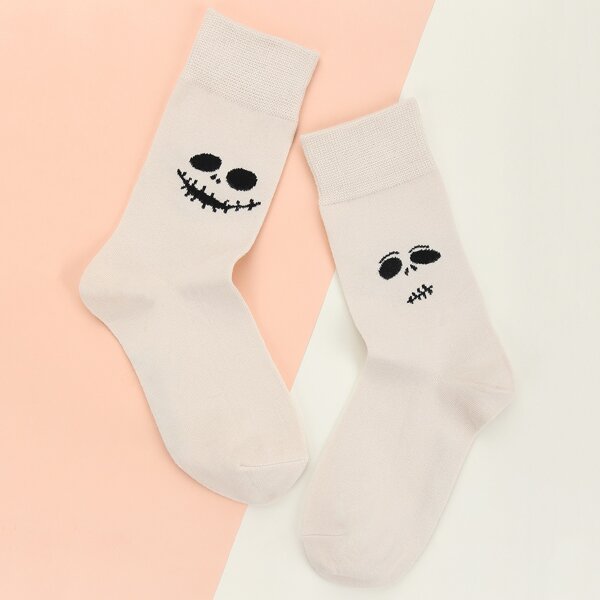 

Cartoon Graphic Crew Socks, Beige