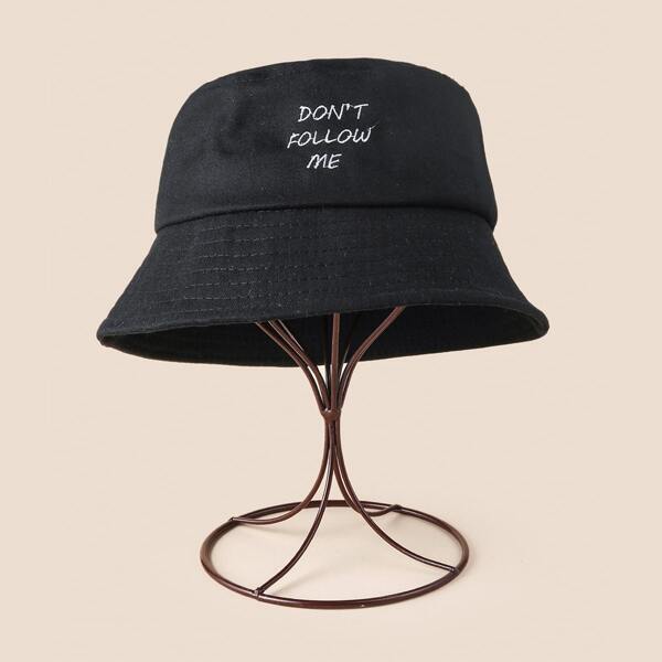 

Letter Embroidered Bucket Hat, Black