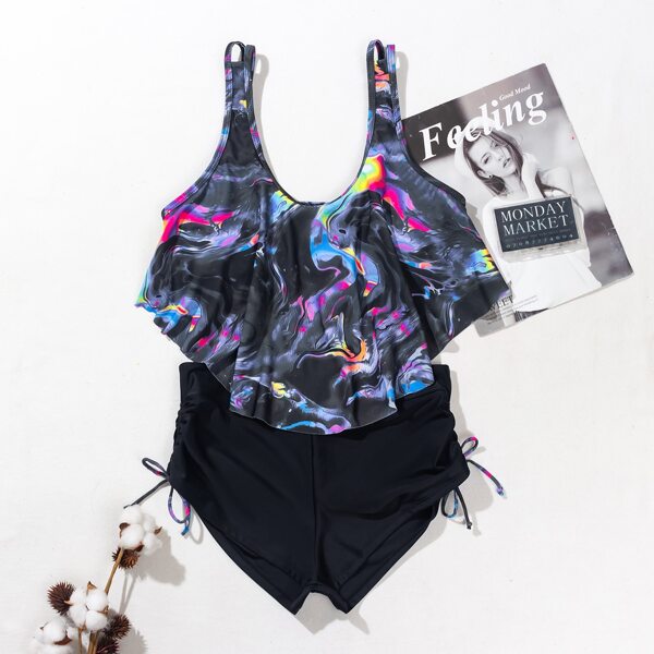 

Abstract Fluid Pattern Hanky Hem Bikini Swimsuit, Multicolor