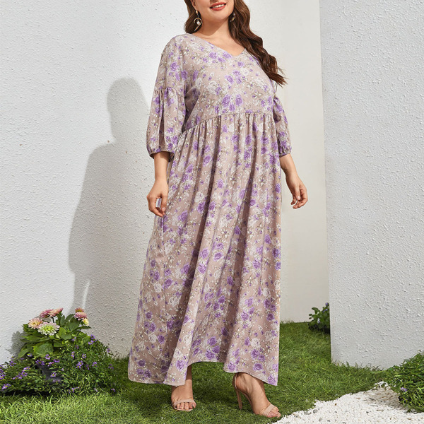 

Plus Allover Floral Print Bishop Sleeve Smock Dress, Multicolor