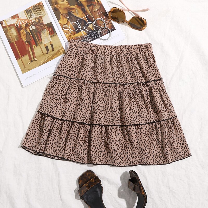 

Allover Print Frill Trim Skirt, Multicolor