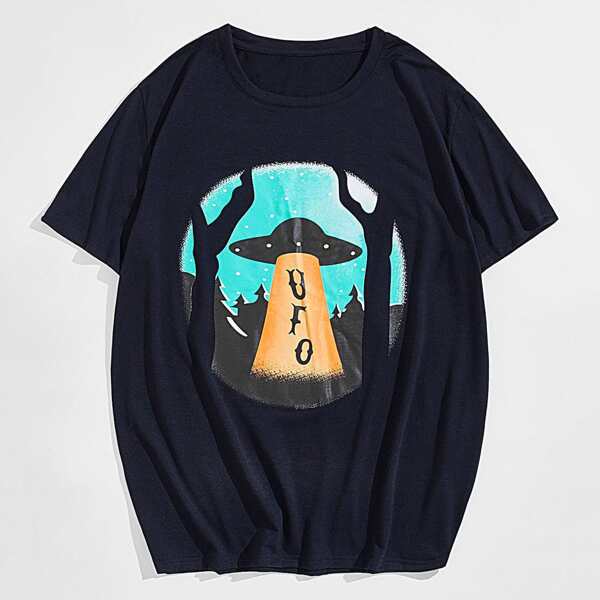 

Men Graphic Print Short Sleeve Tee, Navy blue