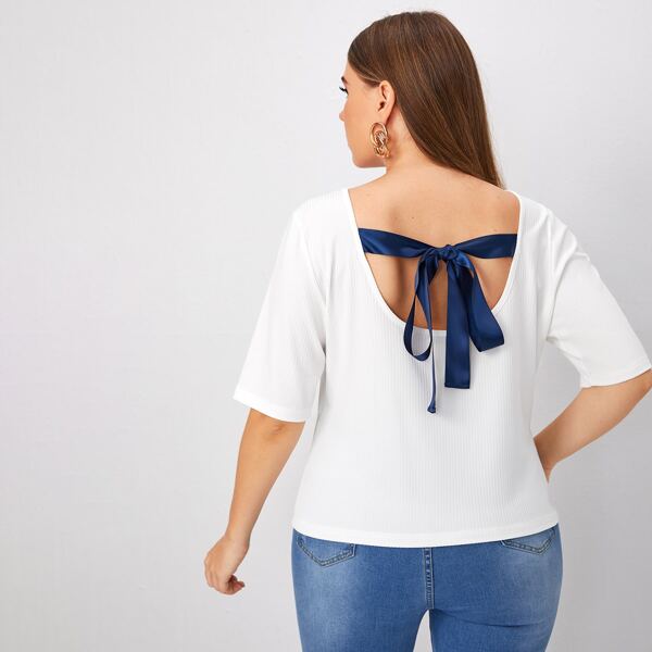 

Plus Tie Back Scoop Neck Tee, White